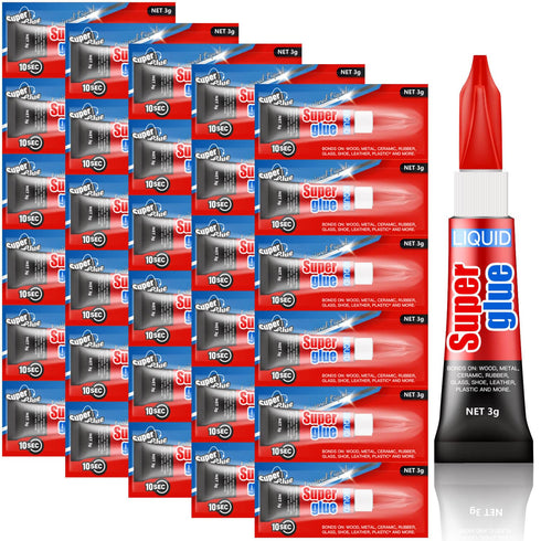 Super Glue, 30-Pack Single-Use Tubes 3 Gram Each, Super Fast, Liquid & Strong Adhesive Superglue, Glue for Hard Plastics, DIY Craft, Ceramics, Fra...