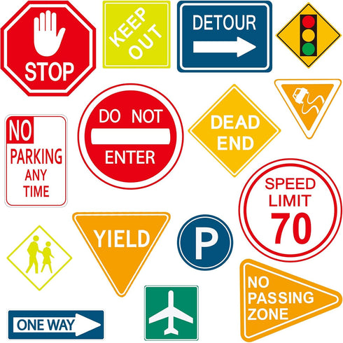 Zonon 15 Pieces Road Signs Wall Decal Traffic Street Signs Stickers Stop Street Transportation Vinyl Wall Decals for Kids Bedroom Classroom Playro...