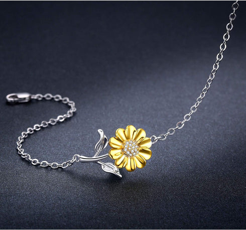 Cuoka Sunflower Bracelet/Anklet 925 Sterling Silver Sunflower Jewelry Sunflower Mother Day Gift Summer Jewelry For Women with Box...