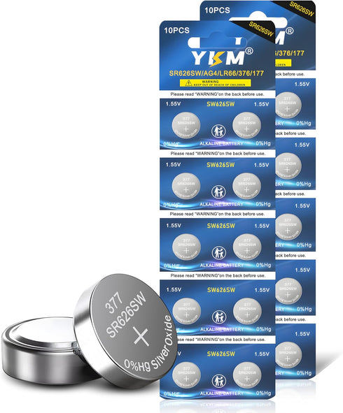 377 SR626SW Watch Battery LR626 376 V377 377a AG4 1.55V Silver Oxide Button Battery Replacement for Watch Clock 20 Pack...