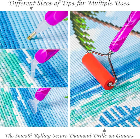 Sonsage Diamond Art Painting Resin Pen Only Purple Curvy 5D Ergonomic Diamonds Art Roller Accessories and Tools Set Dots Round Square Drill Wax Pe...