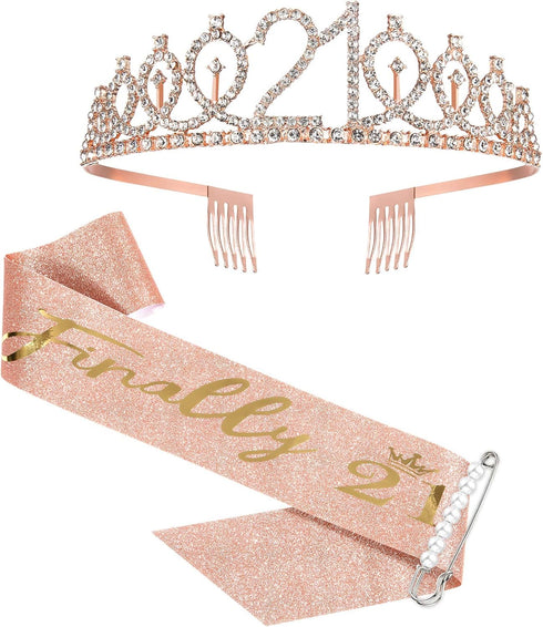 Finally 21 Sash and Crown Set for Girls - 21st Birthday Party Favor Supplies...
