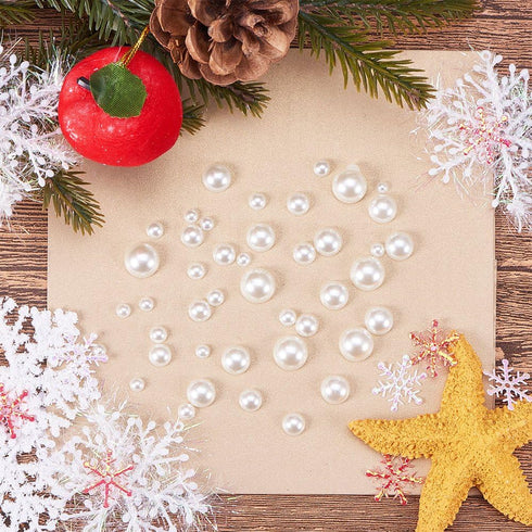 PH PandaHall Flat Back Pearl Beads 690pcs 6 Sizes Beige Craft Pearl Cabochons Half Pearls Loose Beads Gem for Nails Cup Shoes Wedding Dress Scrapb...