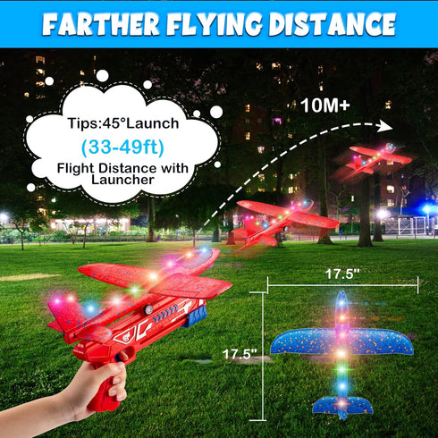 BAOHUA 2 Pack LED Airplane Launcher Toys, 17.5" Large Throwing Foam Plane, 2 Flight Mode Catapult Plane for Kids, Outdoor Sport Flying Toys for 3 ...