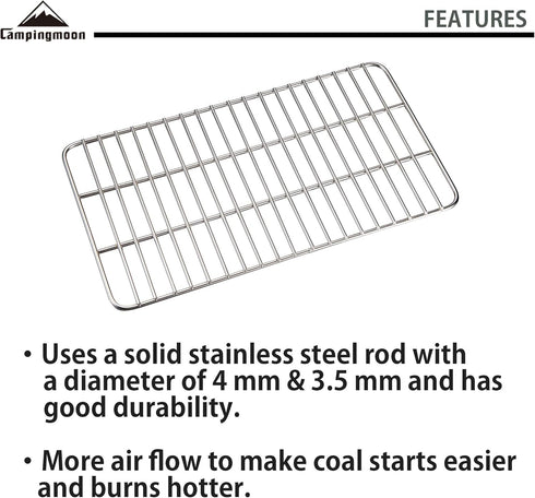 CAMPINGMOON Coal Bed Charcoal Fire Grate Grill Grates Replacement Stainless Steel for Barbecue Multifunction Outdoor Cooking T-173 (1pc, 12.2x6.7-...