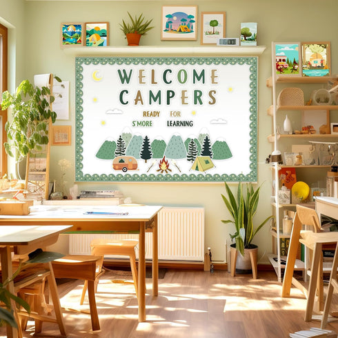 Camping Bulletin Board Kit Adventure Mountain Back to School Decor Tent Campfire Cutouts Welcome Campers Wall Decor for Classroom School Office 62...