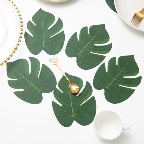 ATFL 8.3'' Artificial Medium Palm Leaves,50 PCS Fake Tropical Monstera Faux Palm Leaves for Safari Jungle Hawaiian Luau Party Table Decoration Wed...