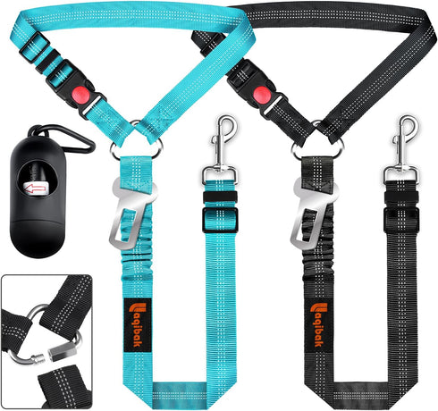 Removable Dog Seat Belt Harness for Car, 3 in 1 Pet Dog Car Seatbelt Leash, Retractable Restraint Secures to Vehicle Headrest & Adjustable Reflect...
