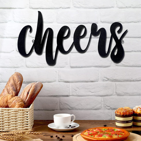 Pangda Cheers Sign for Home Bar Cheers Wall Decor Metal Sign for Home Office Living Room Decoration, Black, 13.78 x 5.91 Inch...