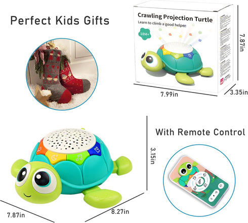 Baby Toys 6-12 Months, 5 in 1 Musical Projector Turtle Crawling Toys Tummy Time Infant Baby Toys 0-3 3-6 7 8 9 12-18 Months 1 Year Old Boy Toys Gi...