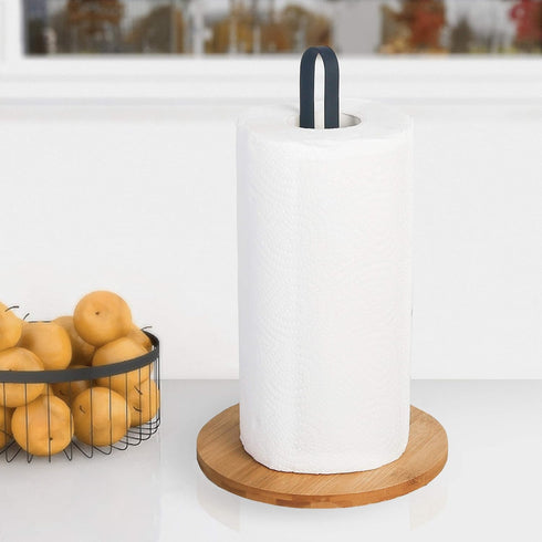 TIEYIPIN Paper Towel Holder, Countertop Roll Stand with Anti-Skid Wooden Bamboo Base for Kitchen, Cabinet, Table...