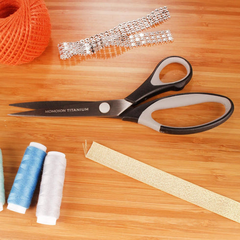 BambooMN Titanium Softgrip Scissors Set for Sewing, Arts, Crafts, Office - 1 Set of 3 - Black w/Grey Inlays...