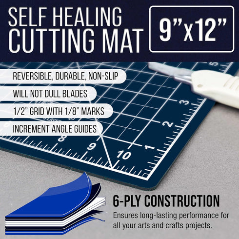 U.S. Art Supply 9" x 12" White/Blue Professional Self Healing 5-6 Layer Double Sided Durable Non-Slip Cutting Mat Great for Scrapbooking, Quilting...