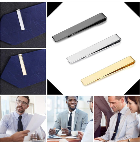 YADOCA 3 Pcs Tie Clips for Men Tie Bar Set Necktie Clips for Wedding Anniversary Business Black Silver-Tone Gold-Tone...