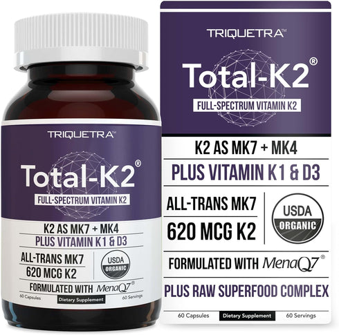 Total K2® | Vitamin K2 as MK7 & MK4 | Plus K1 & Vitamin D3 Cofactor - 620 mcg K2 per Serving - All-Trans MK7 from MenaQ7® - Full-Spectrum Vitamin ...