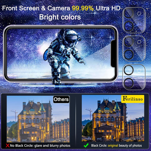 Ferilinso 3 Pack Screen Protector for iPhone 11 with 3 Pack Tempered Glass Camera Lens Protector Phone Case Friendly HD Accessories Protector de P...