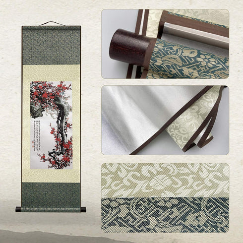 AtfArt Asian Wall Decor Beautiful Silk Scroll Painting Flowers - Proud Plum - Iron Heart Oriental Decor Chinese Art Wall Scroll Wall Hanging Paint...