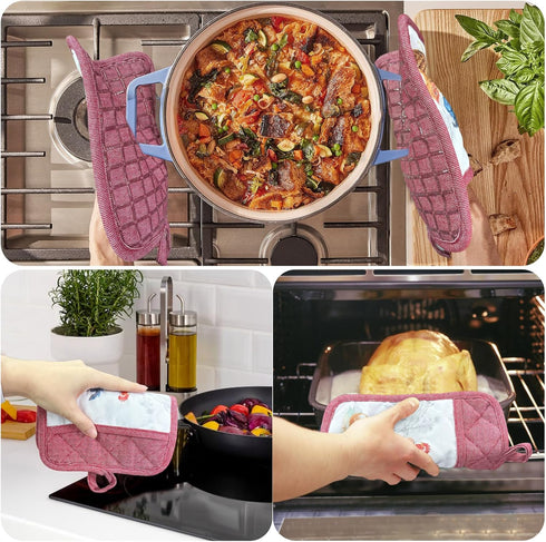 Pot Holders Set of 3 Silicone Printing Non Slip Heat Resistant, Yarm-Dyed Hot Pads Cotton Home Kitchen Cooking Barbecue Microwave Women Men Machin...