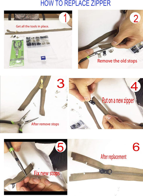 Zipper Repair Kit 255 Pcs Zipper Replacement Kit with Zipper Install Pliers Tool and Zipper Extension Pulls for Clothing Jackets Purses Luggage Ba...