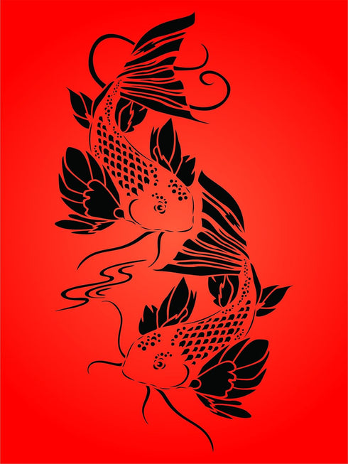 Koi Fish Stencil, 8 x 15 inch (L) - Asian Oriental Carp Fish Animal Pond Wall Stencils for Painting Template...