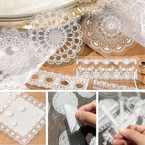 180 PCS Scrapbook Stickers Vintage Cutout Lace Scrapbooking Sticker Floral Embossed Paper of Shadows Journaling Sticker Supplies for Junk Journal ...