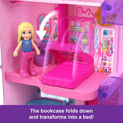 Barbie Polly Pocket Dreamhouse Compact, Dollhouse Playset with 3 Micro Dolls, 1 Puppy, 11 Accessories, Elevator & Pool...