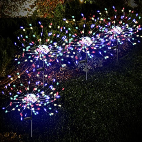 2 Pack 175 LED Solar Firework Lights Outdoor, 4th of July Decorations Solar Garden Lights Waterproof with 2 Modes Twinkling Lights, Solar Starburs...