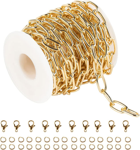 16.4 Feet Aluminum Oval Light Gold Chains for Jewelry Making Unwelded Paperclip Link Cable Chain Roll Necklace Chains Bulk with Lobster Clasps and...