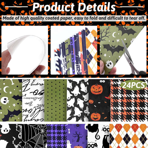 Reofrey 24 Sheets Halloween Pattern Paper Set, 6"x6" Scrapbook Paper Pad Single-Sided Pattern Paper Pack, Scrapbooking Supplies Kit Craft Paper Gh...