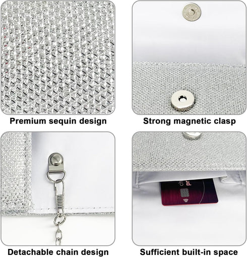 Evening Bag Clutch Purses for Women Sparkling Handbag Wedding Party Cocktail Prom Purse Crossbody Shoulder Envelope Bag...