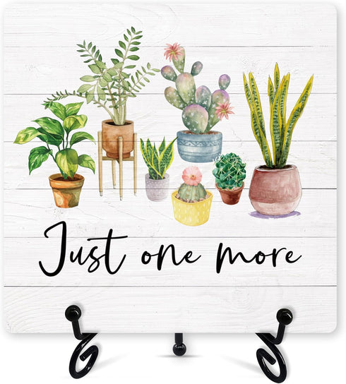 Inspirational Plant Sign Desk Decor, Just One More Sign With Iron Stand, Motivational Gifts For Women Men Friends Colleagues, Gardener Plant Lover...
