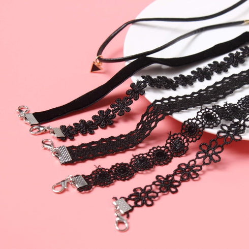6 PCS Necklaces Black Velvet Choker Set Classic Gothic Tattoo Lace Chokers...