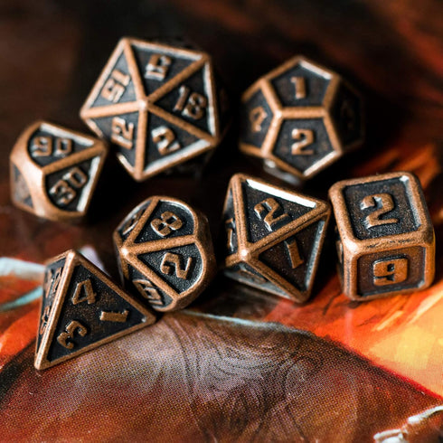 UDIXI 10mm Mini Metal DND Dice Set, 7-Die Small Metal Dice Portable Tiny Polyhedral RPG Dice for D&D Dungeons and Dragons Role Playing Games (Copp...