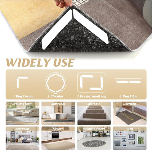 Rug Tape 12PCS Reusable Washable Removable Non-Slip Rug Stickers, Double Sided Adhesive Rug Grip for Hardwood Floors Tile, No Damage Carpet Tape t...