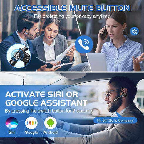 Bluetooth Headset,Wireless Bluetooth Earpiece V5.2 Hands-Free Earphones CVC 8.0 Noise Canceling with Dual-Mic for Driving/Business/Office, Compati...
