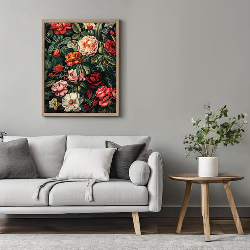 Posterizer 1 pcs-red-orange and coral lush flowers-nature scene-Floral & Botanical Art-Abstract & Modern Art-Decor for Home & Office- UNFRAMED Wal...