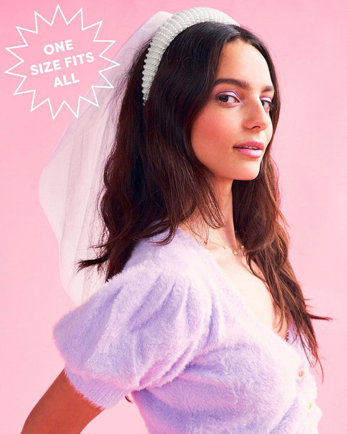 xo, Fetti Bachelorette Party Decorations Pearl Headband with Detachable Veil | White Headpiece Bridal Shower Gift, Bridesmaid Favors...