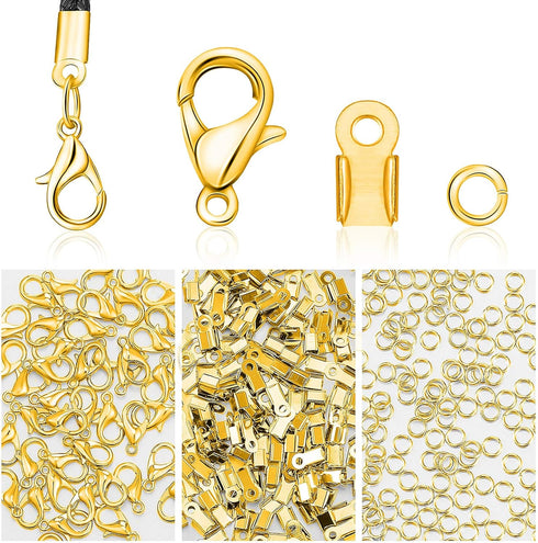 450 Piece Jewelry Making Accessories Kit Include 200 Fold Over Cord End Caps Crimp End Tips 200 Jump Ring Connectors and 50 Bracelet Necklace Lobs...