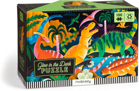 Mudpuppy Dinosaur Park – 100 Piece Glow in The Dark Jigsaw Puzzle with A Bold Scene of Marvelous Dinosaurs and Hidden Dino Skeleton Details in The...