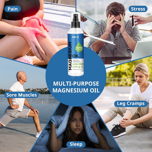 Fidus 100% Pure Magnesium Oil Spray - Big 8 fl oz Topical Magnesium Chloride for feet, Organic Natural Magnesium Spray from Ancient Zechstein Seab...