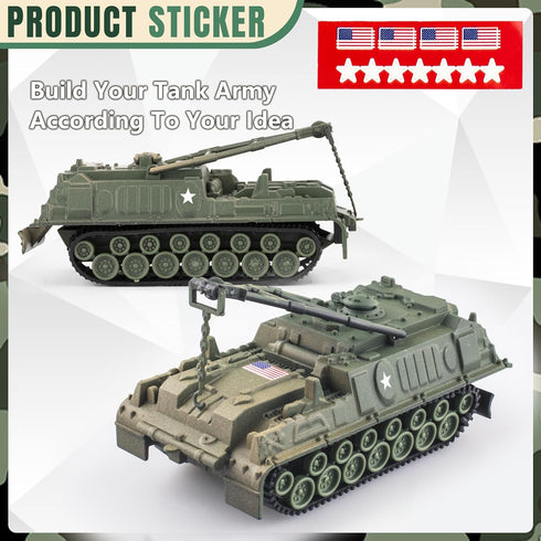 Army Tank and Army Men Toys Playset, 2pc 1:72 US Tank-4 Models & 10pc Toy Soldiers, Olive Drab Green WW2 Military Vehicle for Boys...