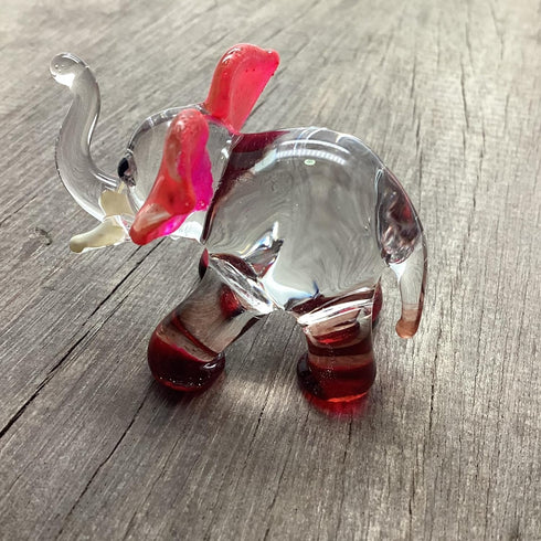 Garden Deco Glow in The Dark Brown Elephant Hand Blown Art Glass Figurine Ornament Sculpture...