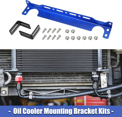 X AUTOHAUX Universal Oil Cooler Mounting Bracket Kit 330mm Aluminum Alloy Engine Oil Cooler Radiator Adapter Kit Oil Cooler Bracket Kit Blue...