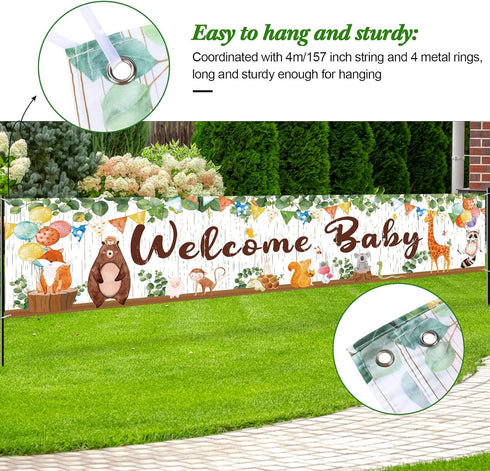 Woodland Baby Shower Decoration Gender Neutral Forest Decor Woodland Animal Baby Shower Party Supplies, Welcome Baby Banner Forest Creature Backdr...