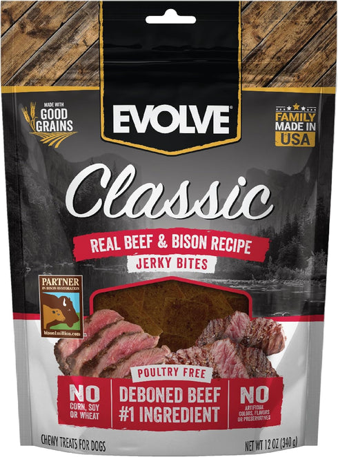 Evolve Classic Beef & Bison Recipe Jerky Bites Soft Dog Treats | 12 oz...