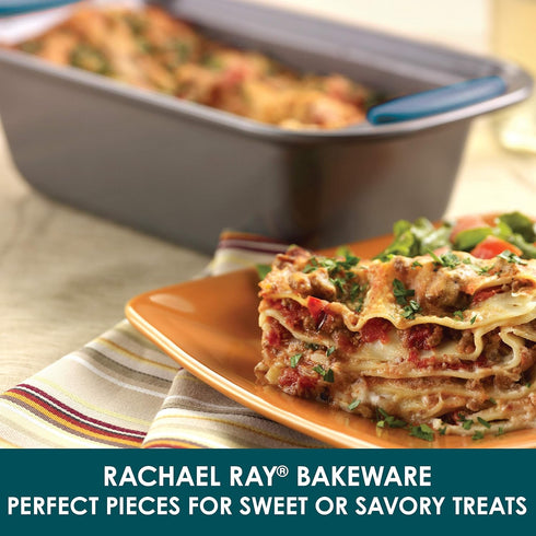 Rachael Ray Yum-o! Bakeware Oven Lovin' Nonstick Loaf Pan, 9-Inch by 5-Inch Steel Pan, Gray with Marine Blue Handles...