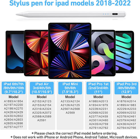 Stylus Pen for ipad, Active Pencil with Quick Charge, Palm Rejection Tilt Sensor, Magnetic Apple Compatible 2018-2022 iPad Pro 11"/12.9",iPad 10/9...