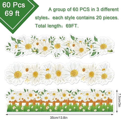 69Ft Spring Daisy Bulletin Board Border White Floral Flower Self-Adhesive Border Trim for School Classroom Chalkboard Office Party Decoration...