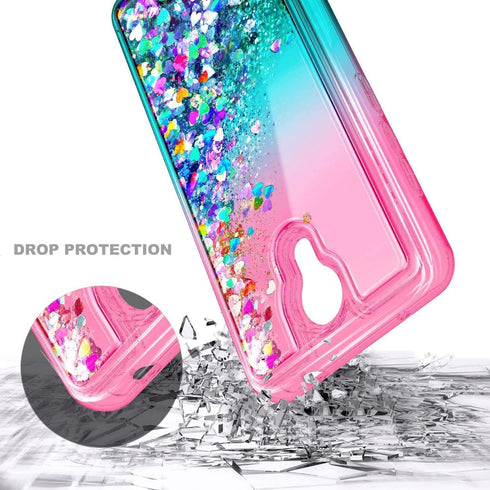 NZND Case for Cricket Icon 2 (2020) U325AC with Tempered Glass Screen Protector (Full Coverage), Glitter Liquid Floating Waterfall Girls Cute Phon...