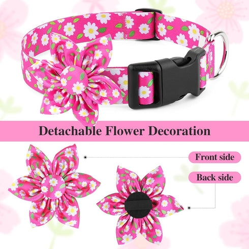 BiPawTi Flower Dog Collar, Soft Small Girl Dog Collar with Floral Patterns Decoration, Cute Daisy Dog Collars for Dogs Puppy, Summer Dog Collar Bo...